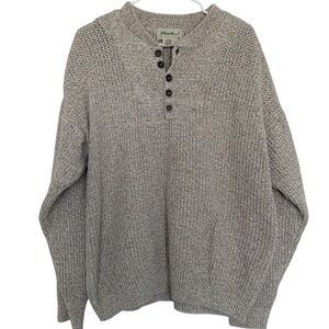 Vtg Eddie Bauer Quarter Button Down Sweater Knit Cozy Mens M Tan